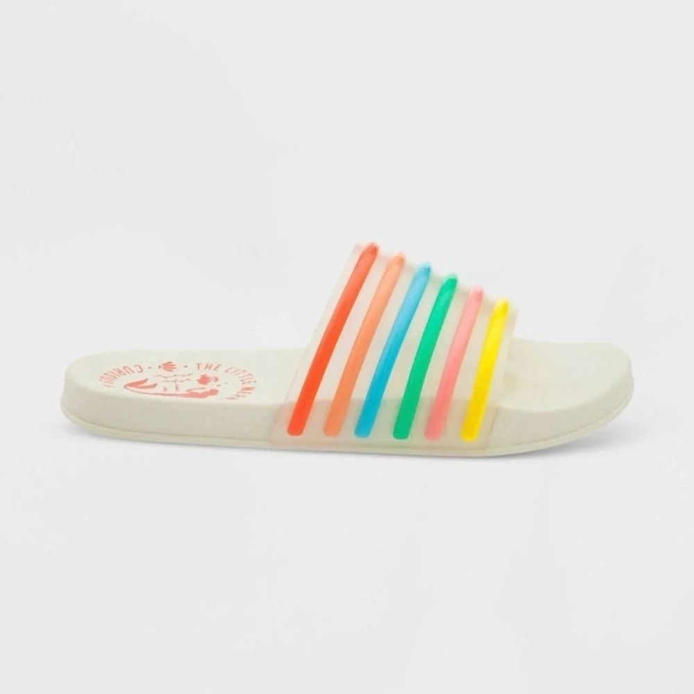 BNWT Disney Parks Little Mermaid Ariel Rainbow Striped Swim Slide Sandals Sz 2/3